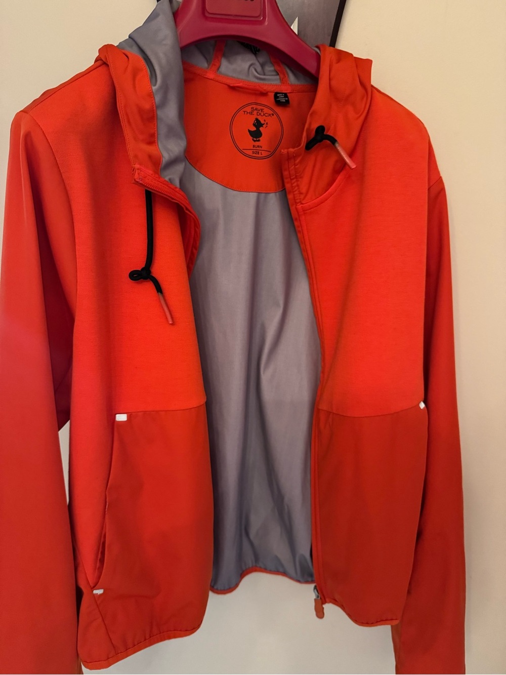 SAVE THE DUCK Bright Orange Hooded Bomber Jacket